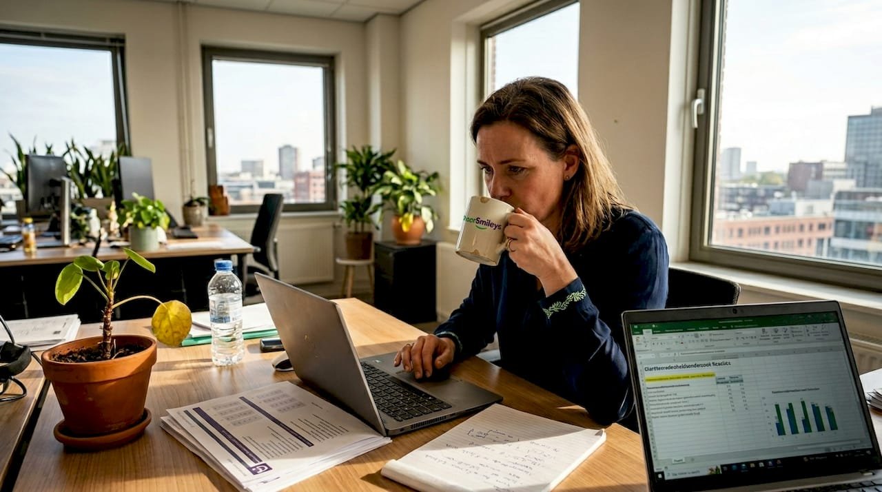 Een manager bekijkt de uitkomsten van het klanttevredenheidsonderzoek.