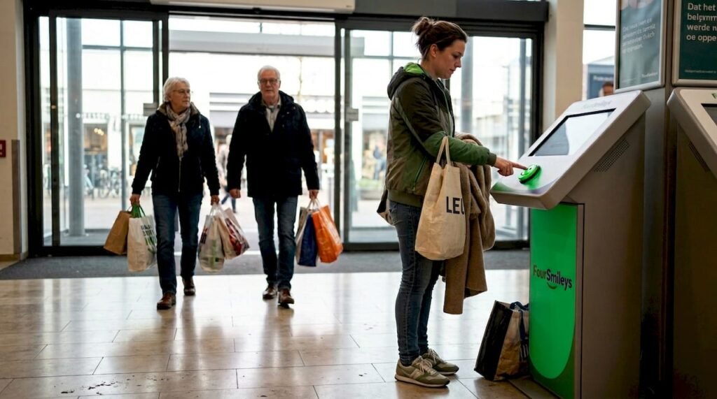 Bij binnenkomst geeft de klant direct feedback via het smiley-paneel.