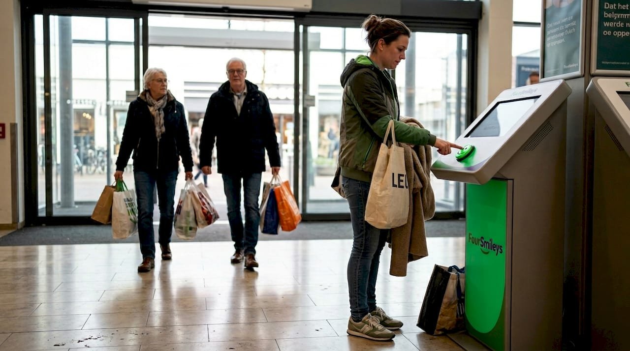 Bij binnenkomst geeft de klant direct feedback via het smiley-paneel.