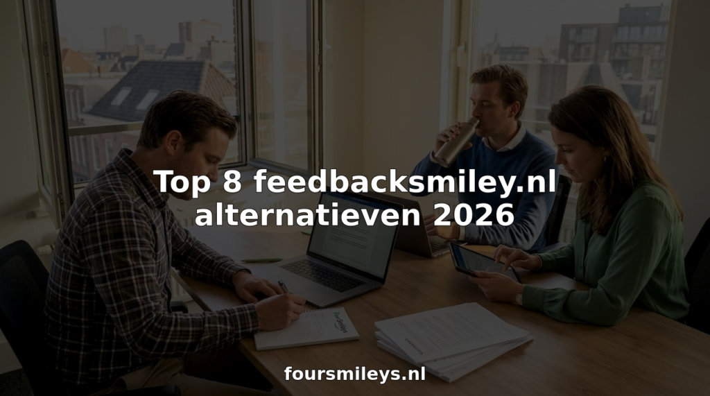 Het team bekijkt samen in het kantoor het dashboard met klantreacties.