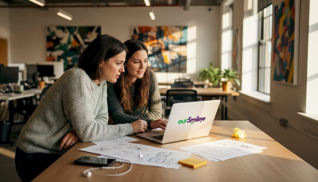Een UX-specialist bespreekt samen met collega's de gebruikerservaring aan de vergadertafel op kantoor.