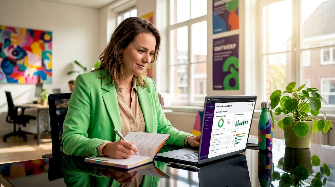 Op kantoor houdt een vrouw zich bezig met het optimaliseren van de klantbeleving.
