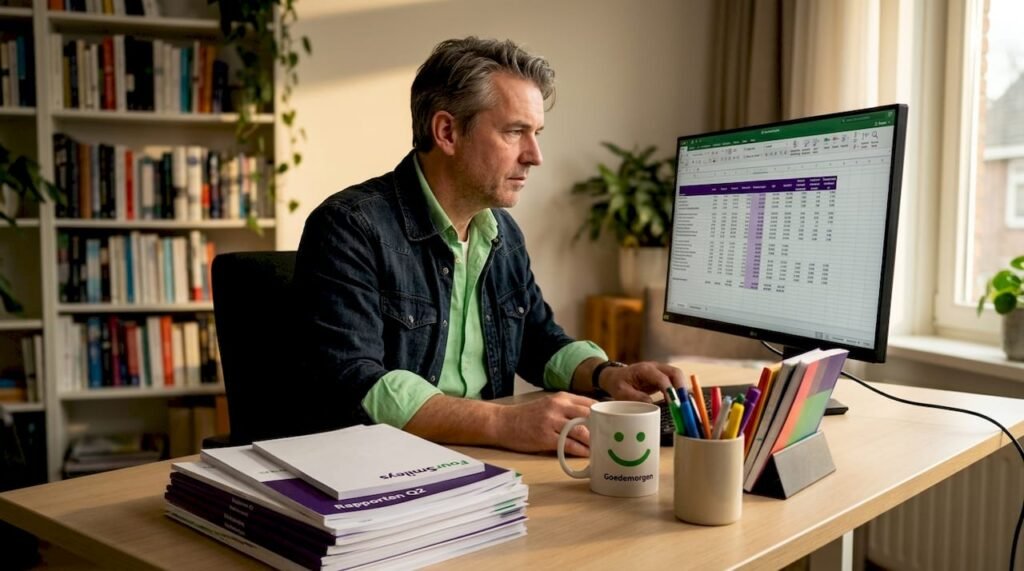 Man verdiept zich in data-analyse vanuit zijn thuiskantoor
