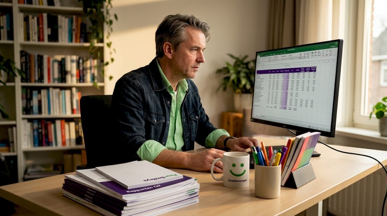 Man verdiept zich in data-analyse vanuit zijn thuiskantoor