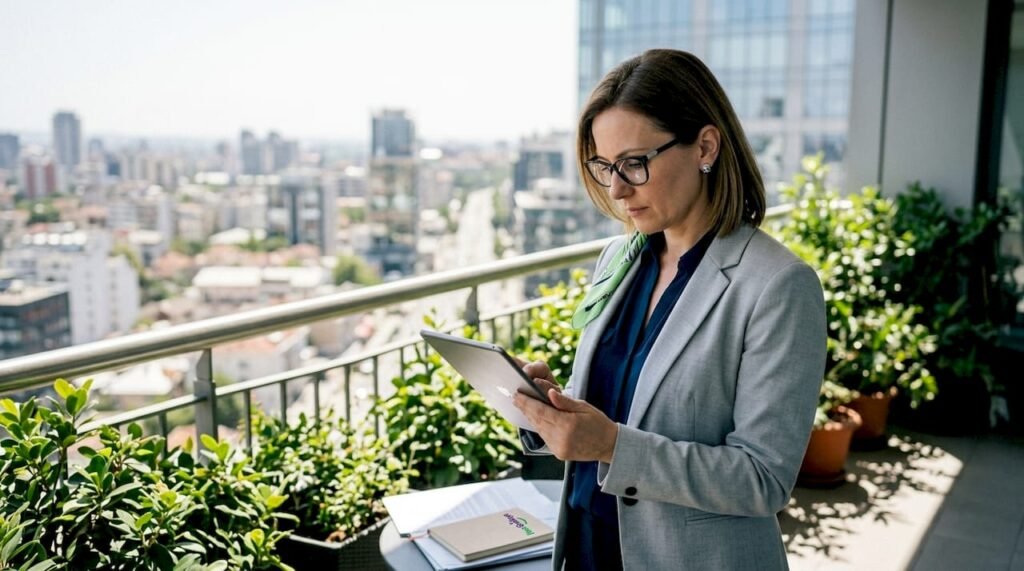 Een manager bekijkt in zijn kantoor de cijfers en inzichten op een online dashboard.