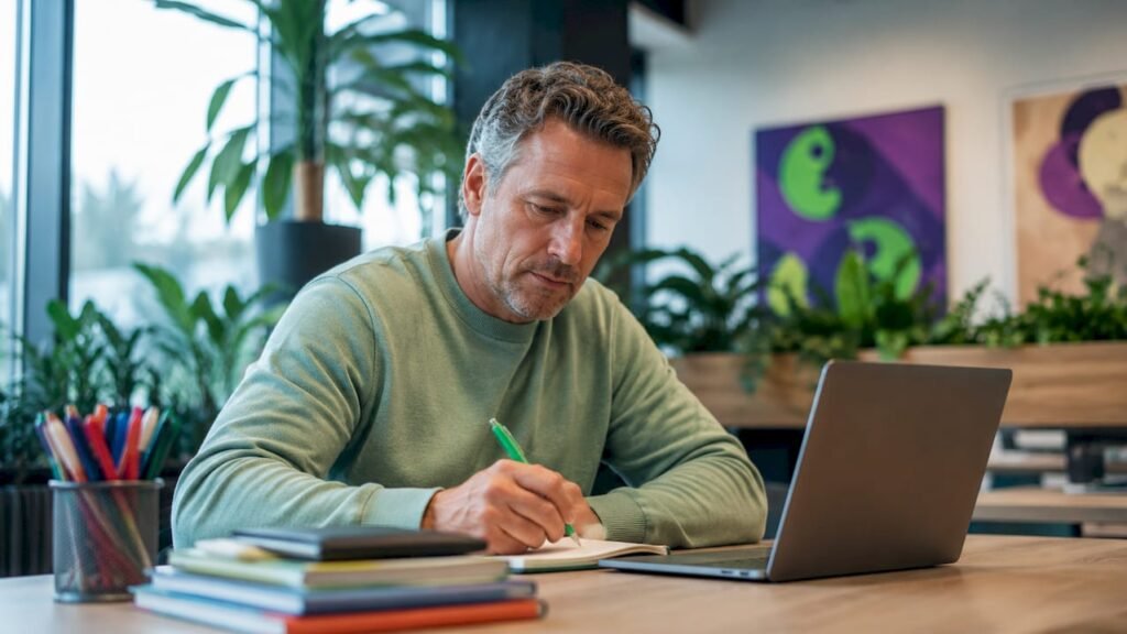 Een man bekijkt en analyseert gegevens op een online dashboard.