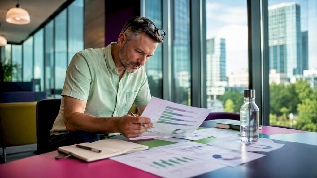 Een data-analist die klantreacties en feedbackrapporten onder de loep neemt.